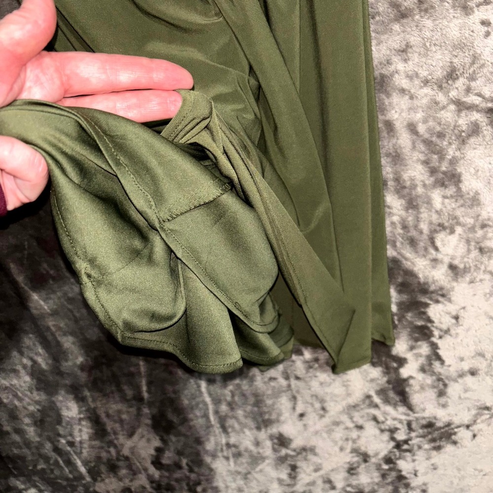 Mac Duggal Olive Green Ruched Midi Dress Surplice Flutter‎ Sleeve Sexy NWT 2 - Picture 7 of 15